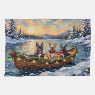 French Bulldog Christmas Boat Holiday Tea Towel