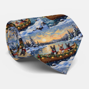 French Bulldog Christmas Boat Holiday Tie