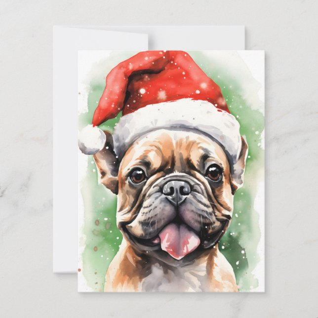 French Bulldog Christmas brush painting artwork Holiday Card (Front)