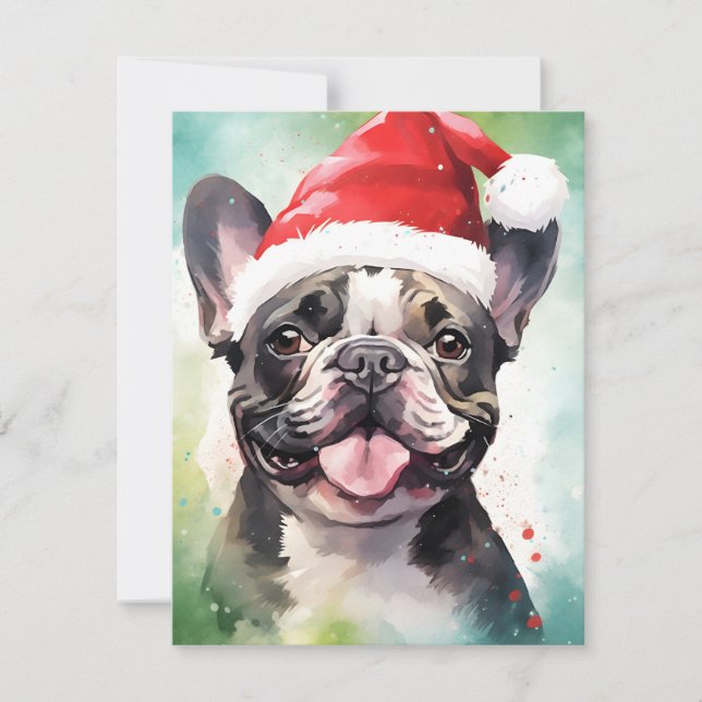 French Bulldog Christmas brush painting artwork Holiday Card (Front)