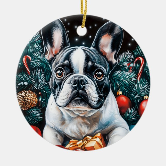 French Bulldog Christmas Ceramic Tree Decoration (Front)