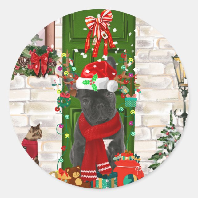French Bulldog Christmas Classic Round Sticker (Front)