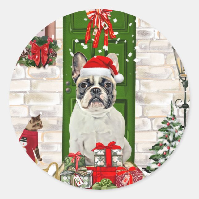 French Bulldog Christmas Classic Round Sticker (Front)
