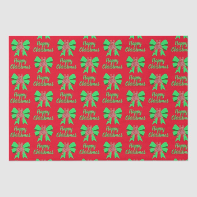 French Bulldog Christmas Dog & Green Bow Red Tissue Paper (Front)