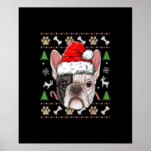 french bulldog christmas dog santa with hat gift poster