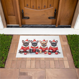 French Bulldog Christmas Dress Santa Hat Doormat