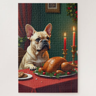 French Bulldog Christmas Eve Feast Painting Jigsaw Puzzle