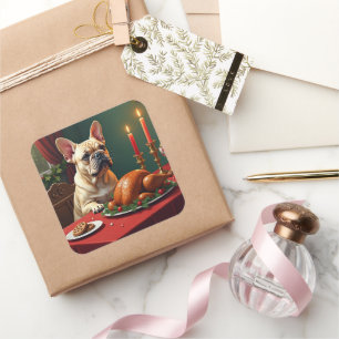 French Bulldog Christmas Eve Feast Painting Square Sticker