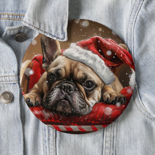 French Bulldog Christmas Festive  6 Cm Round Badge (In Situ)
