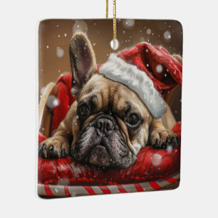 French Bulldog Christmas Festive  Ceramic Ornament