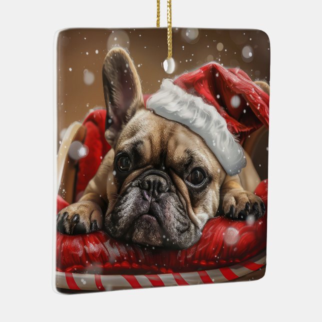 French Bulldog Christmas Festive  Ceramic Ornament (Right)