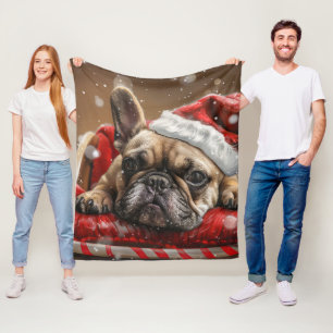 French Bulldog Christmas Festive Fleece Blanket