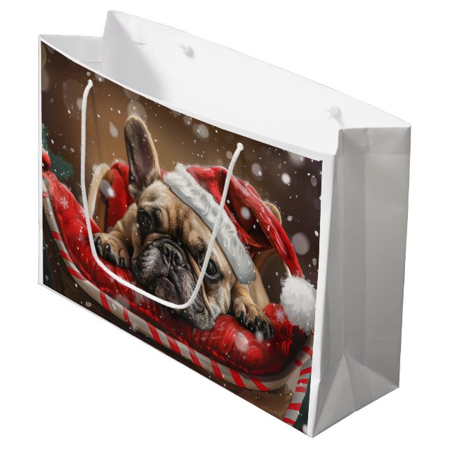 French Bulldog Christmas Festive  Large Gift Bag (Front Angled)