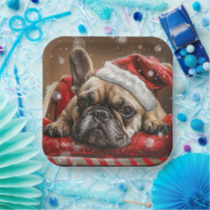 French Bulldog Christmas Festive  Paper Plate