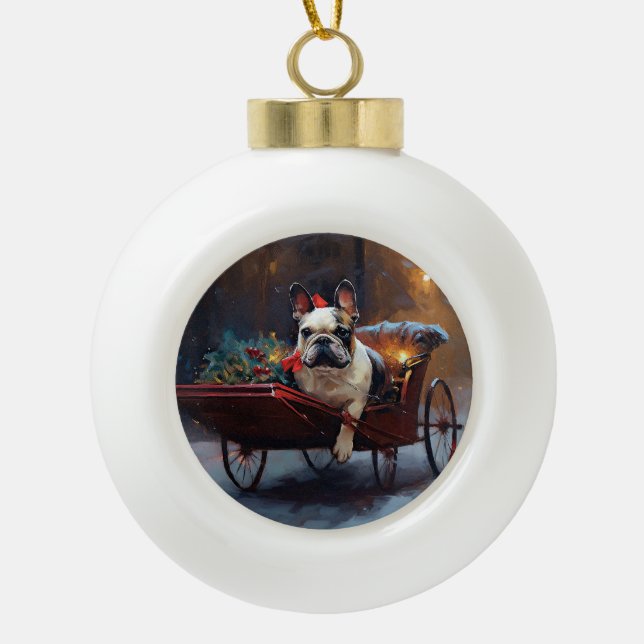 French Bulldog Christmas Festive Season Ceramic Ball Christmas Ornament (Front)