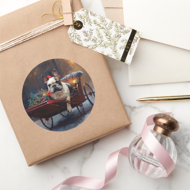 French Bulldog Christmas Festive Season Classic Round Sticker (Gifting)