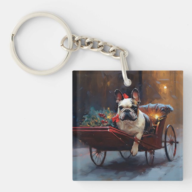 French Bulldog Christmas Festive Season Key Ring (Front)