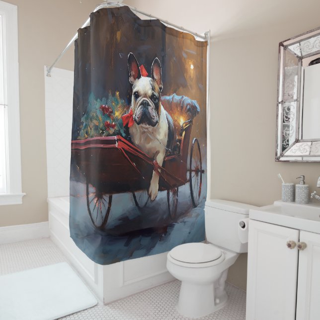 French Bulldog Christmas Festive Season Shower Curtain (In Situ)