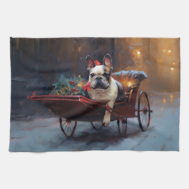 French Bulldog Christmas Festive Season Tea Towel (Horizontal)