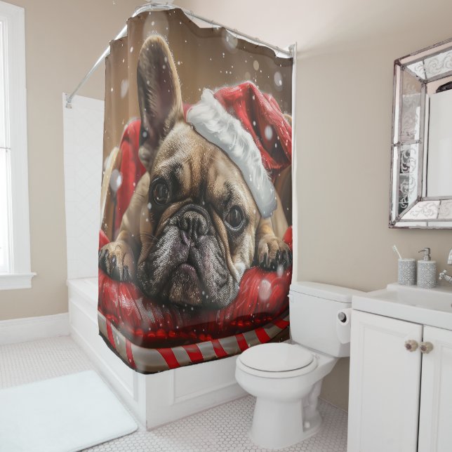 French Bulldog Christmas Festive  Shower Curtain (In Situ)