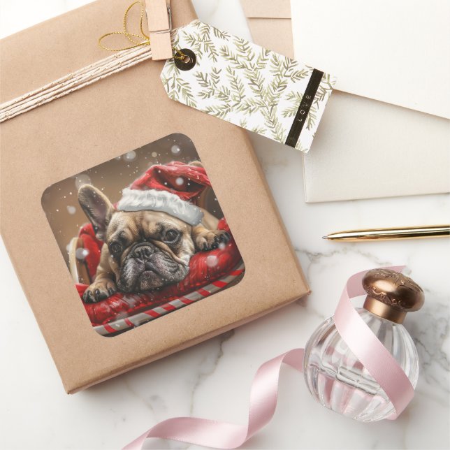 French Bulldog Christmas Festive  Square Sticker (Gifting)