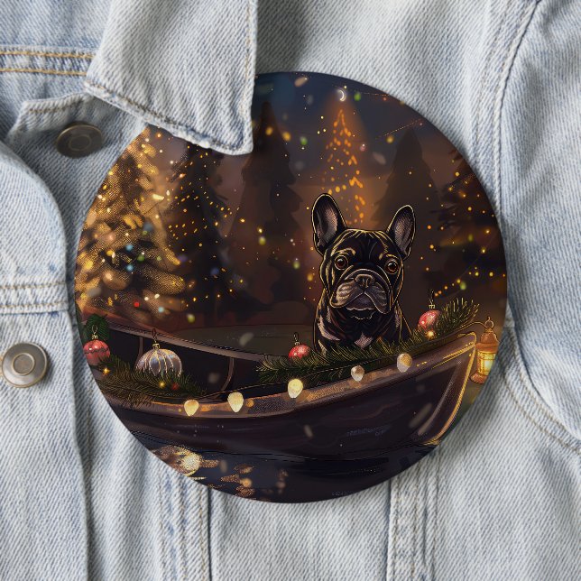 French Bulldog Christmas Festive Voyage 6 Cm Round Badge (In Situ)