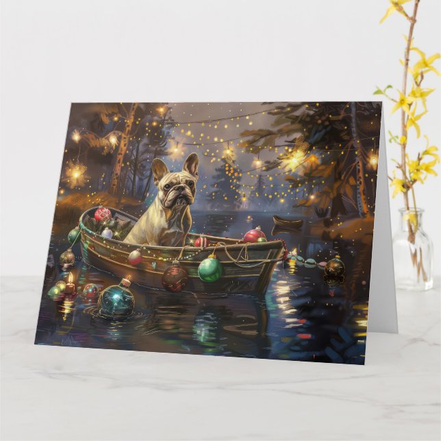 French Bulldog Christmas Festive Voyage  Card (Yellow Flower)