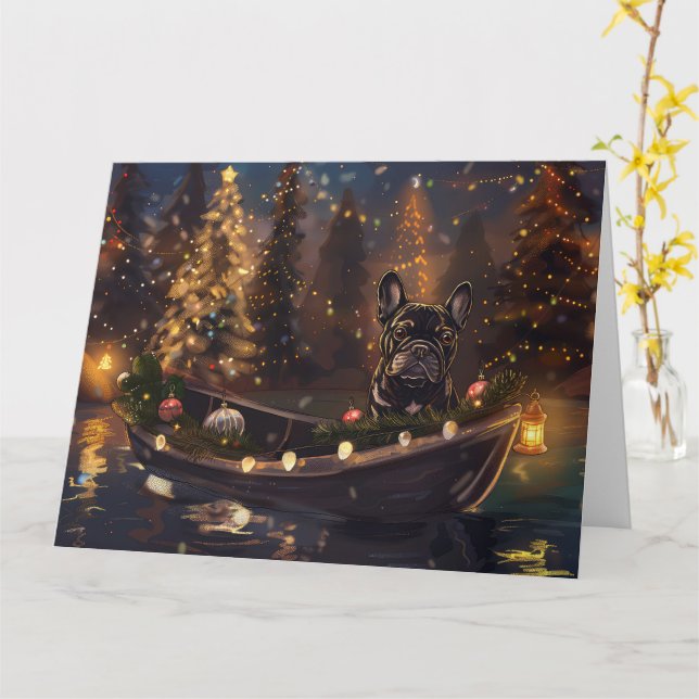 French Bulldog Christmas Festive Voyage Card (Yellow Flower)