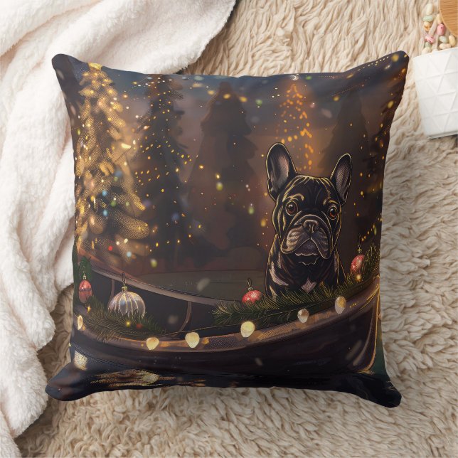 French Bulldog Christmas Festive Voyage Cushion (Blanket)