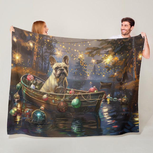 French Bulldog Christmas Festive Voyage  Fleece Blanket (In Situ)