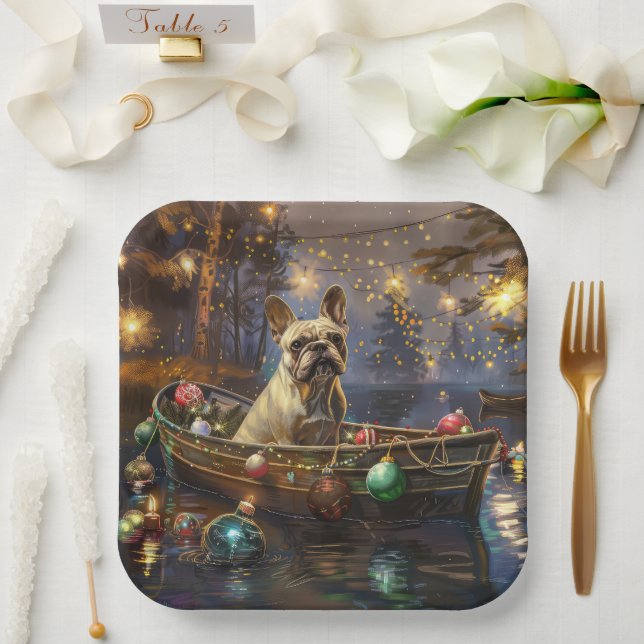 French Bulldog Christmas Festive Voyage  Paper Plate (Wedding)