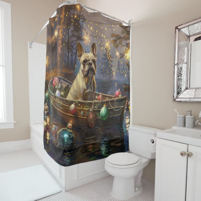 French Bulldog Christmas Festive Voyage  Shower Curtain (In Situ)