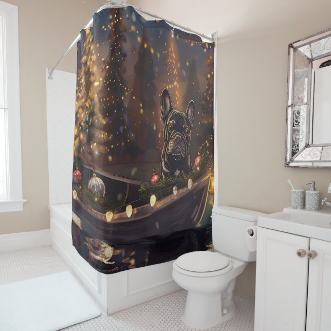 French Bulldog Christmas Festive Voyage Shower Curtain (In Situ)