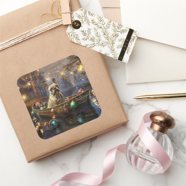 French Bulldog Christmas Festive Voyage  Square Sticker (Gifting)