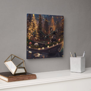 French Bulldog Christmas Festive Voyage Square Wall Clock