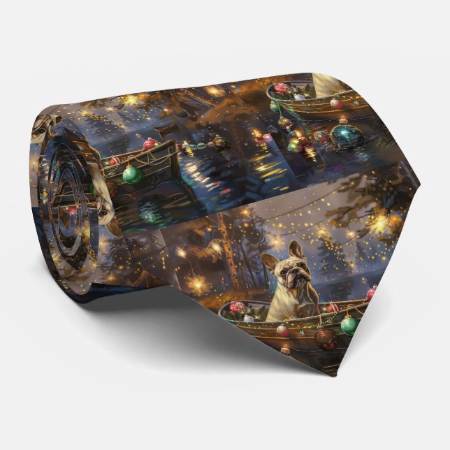 French Bulldog Christmas Festive Voyage  Tie (Rolled)