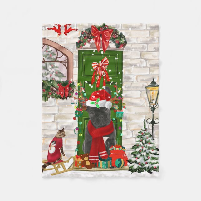 French Bulldog Christmas  Fleece Blanket (Front)