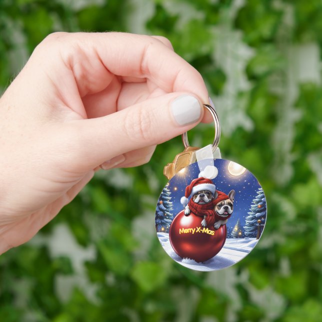 French Bulldog Christmas French Bulldog Key Ring (Hand)