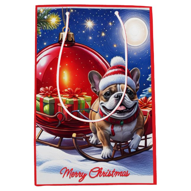French Bulldog Christmas French Bulldog Medium Gift Bag (Front)