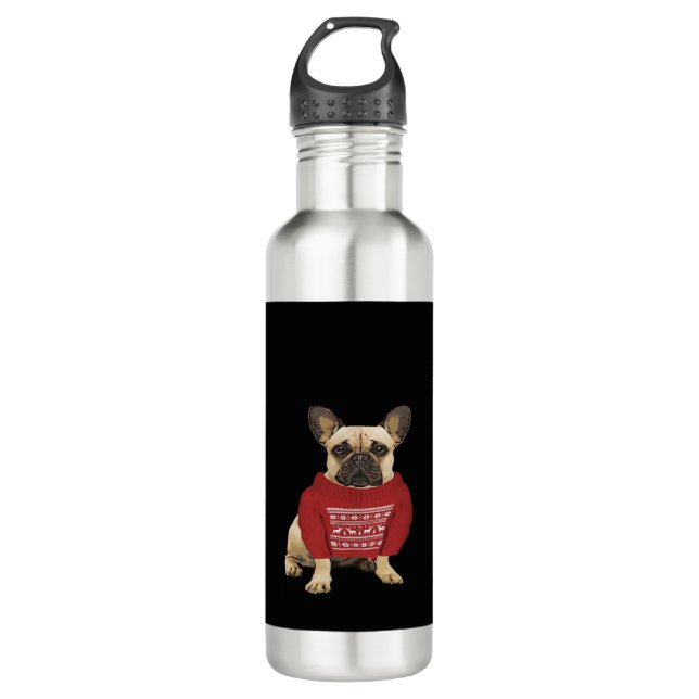 French Bulldog Christmas gifts and christmas sweat 710 Ml Water Bottle (Front)