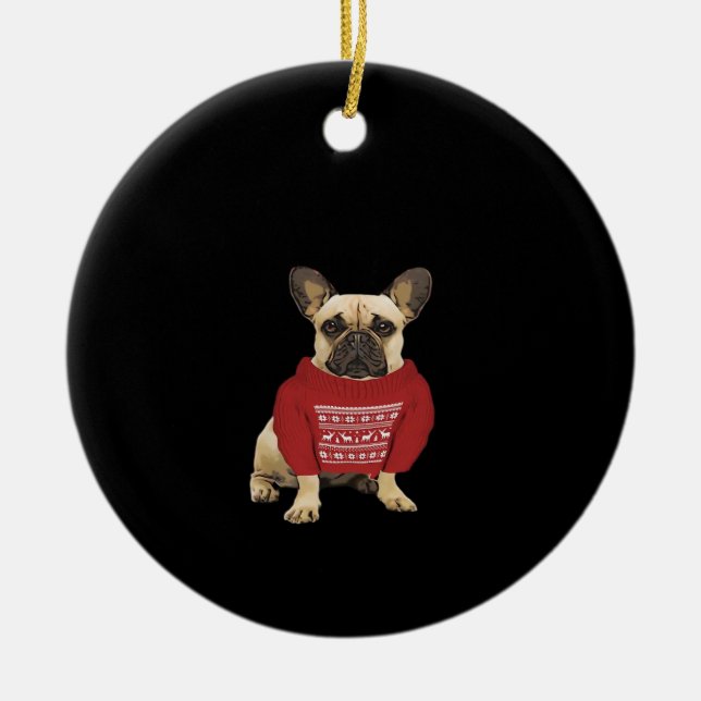French Bulldog Christmas gifts and christmas sweat Ceramic Tree Decoration (Front)