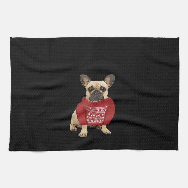 French Bulldog Christmas gifts and christmas sweat Tea Towel (Horizontal)