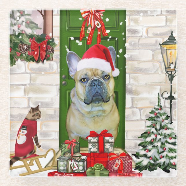 French Bulldog Christmas   Glass Coaster (Front)