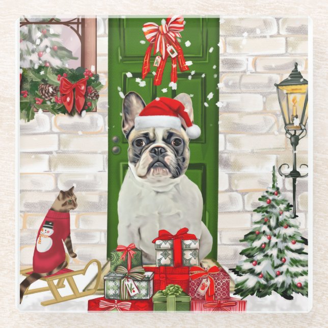 French Bulldog Christmas  Glass Coaster (Front)