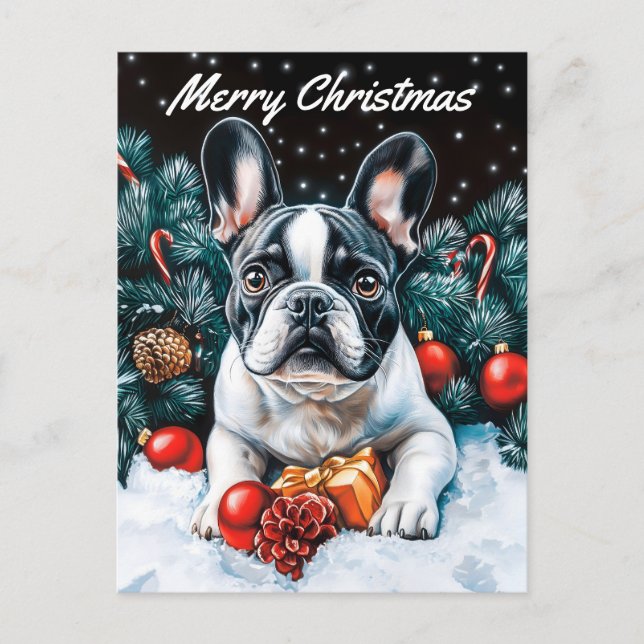 French Bulldog Christmas Holiday Postcard (Front)