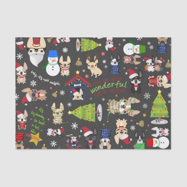 French Bulldog Christmas Holiday Tissue Paper (Front)