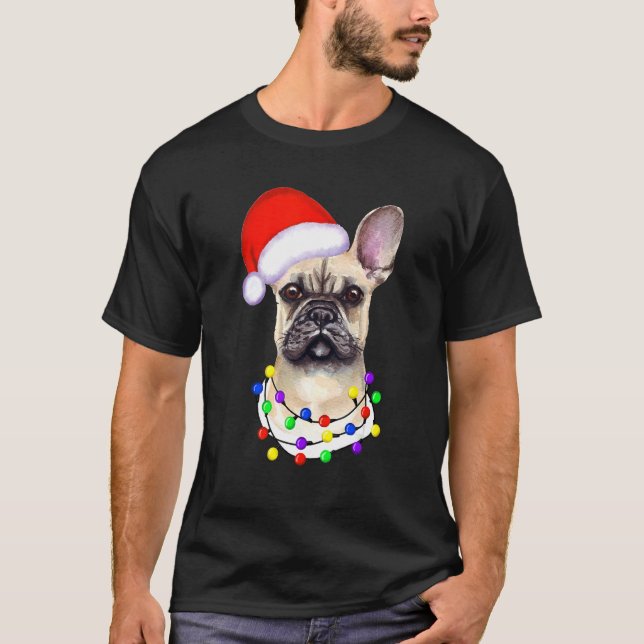 French Bulldog Christmas Light Pajama Cute Dog Pup T-Shirt (Front)