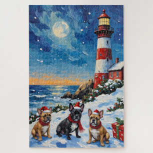French Bulldog Christmas Lighthouse Holiday Jigsaw Puzzle