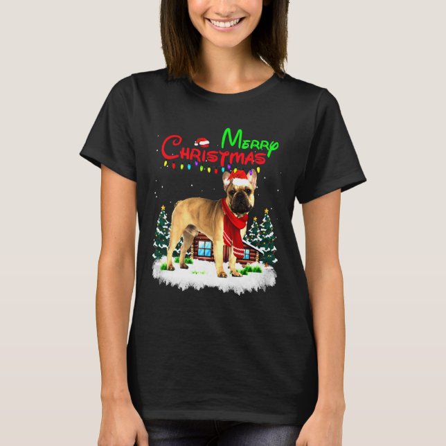 French Bulldog Christmas Lights Merry T-Shirt (Front)
