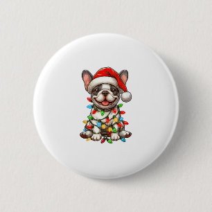 French Bulldog Christmas Lights Santa Hat Boys Gir 6 Cm Round Badge